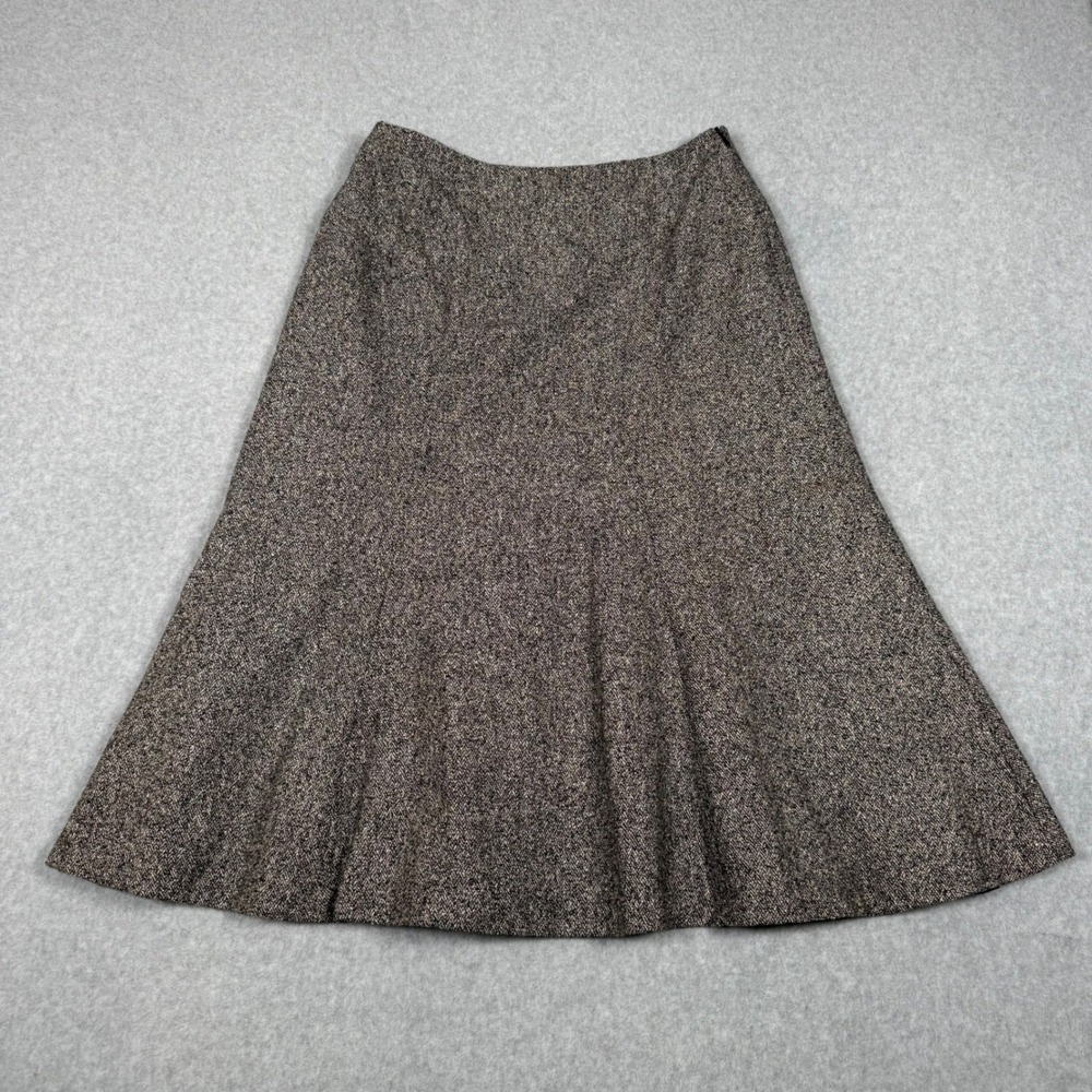 Talbots Vintage Brown Tweed Wool Silk Blend Academia A-Line Midi Skirt 10 Flare